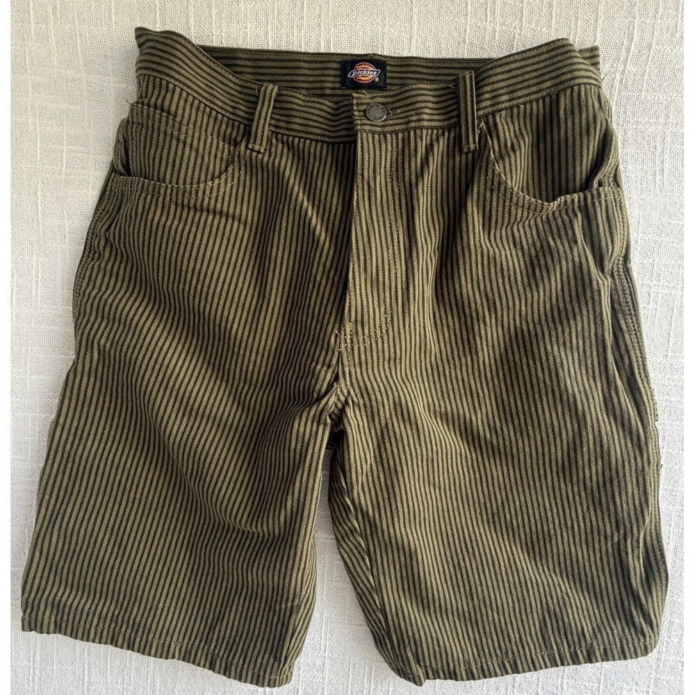 DICKIES STRIPED CARPENTER SHORTS  Olive Green Size 34 10" Inseam